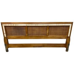 Mid-Century Modern Travertine & Cane King Size Headboard
