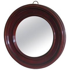 19th Century, Small Circular, WALL MIRROR, Turned Mahogany Frame, circa 1870