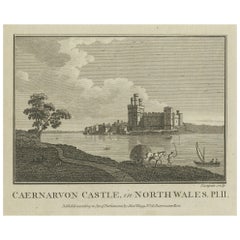 Castello di Caernarvon nel Galles del Nord - Incisione antica inglese di A.Hogg, 1785 ca.