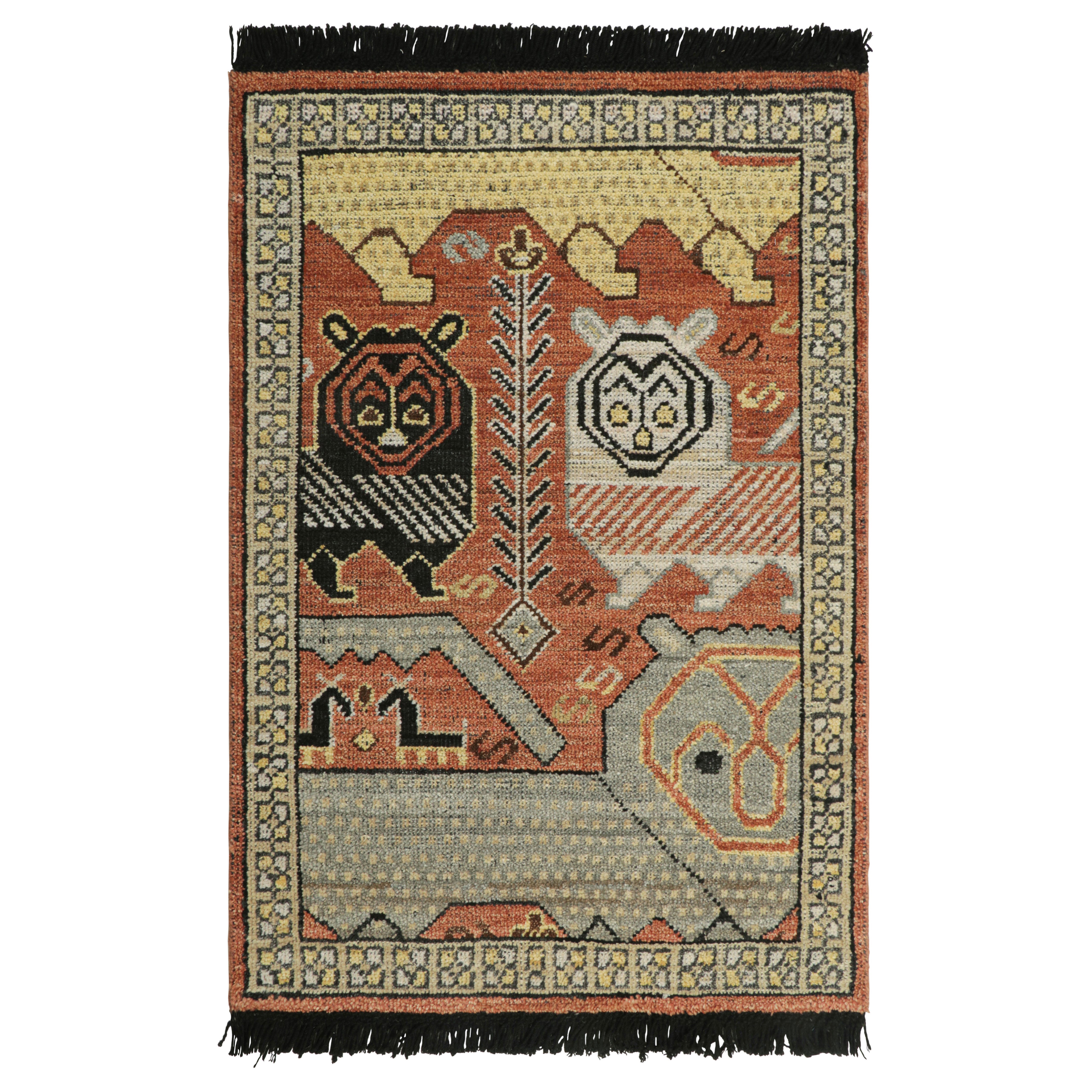 Rug & Kilim’s Tribal Custom Rug Sample with Rust, Blue and White Lion Pictorials