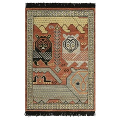 Rug & Kilim’s Tribal Custom Rug Sample with Rust, Blue and White Lion Pictorials