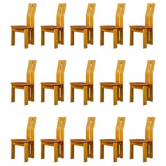 Set of 16 Mid-Century Modern Elmwood Highback Dining Chairs, France, 1970