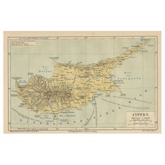 Mapa antiguo de Chipre (Cypern) del Lexikon de Meyer, Leipzig, hacia 1890