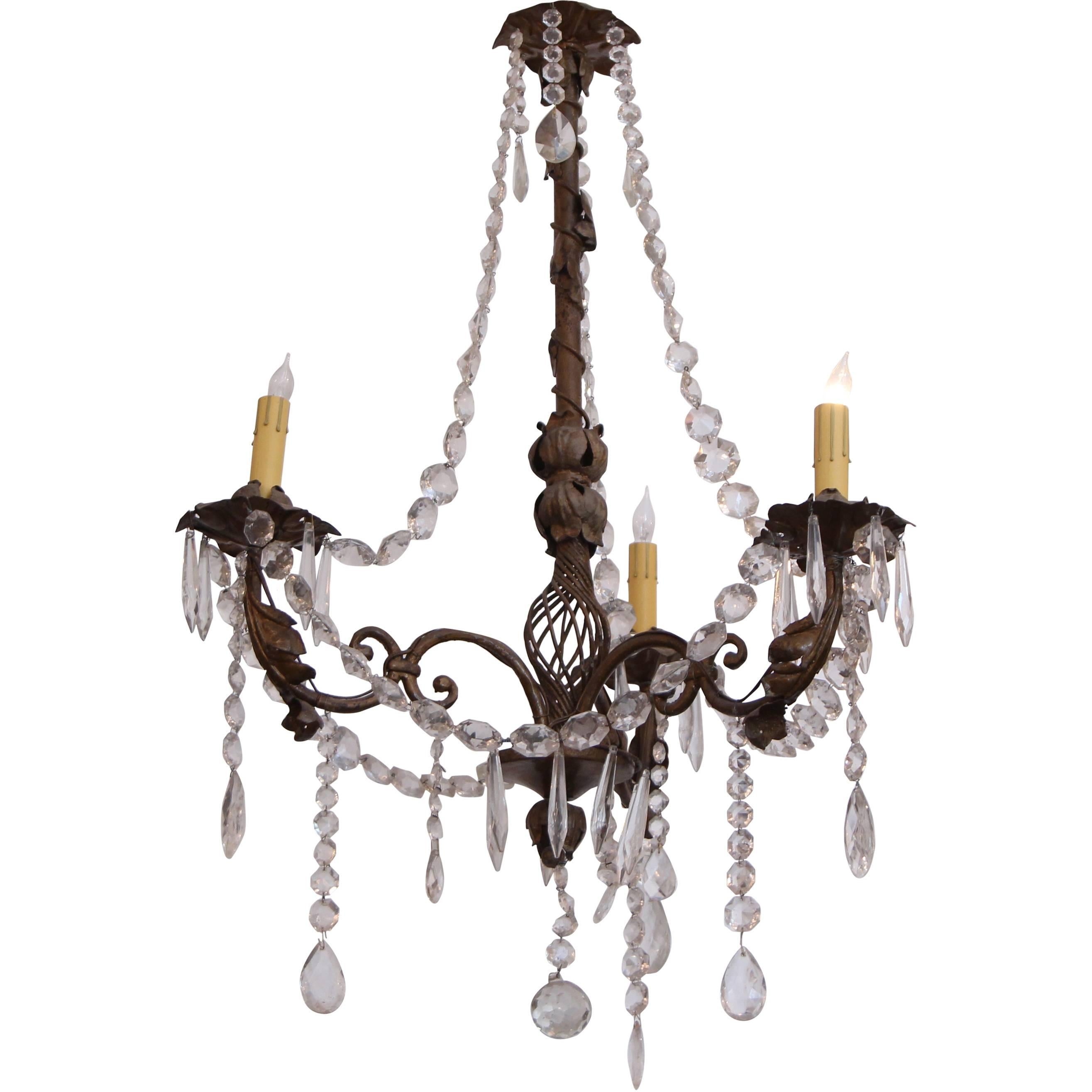 3 Arm Marie Theresa Bronze Floral Chandelier Crystal Beaded For Sale