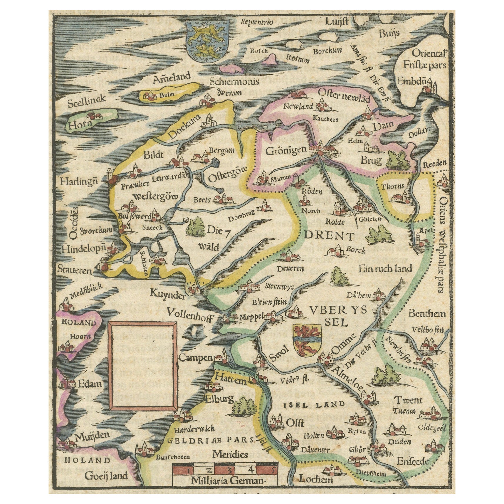 Friesland, Groningen and Overijssel – Rare Woodcut Map by Münster, c. 1550