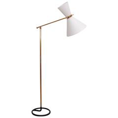 Rare Mid-Century Diabolo Floor Lamp in Metal and Brass by Stablet, France, 1950s