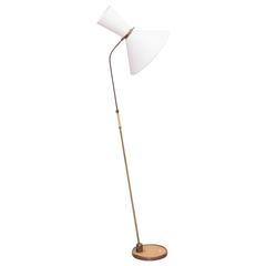 Adjustable Diabolo Floor Lamp by Lunel in Brass and Laminate, France, circa 1950