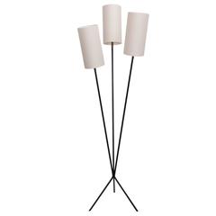 Vintage French Modern 1950s Tripod Floor Lamp with New Cylinder Shades