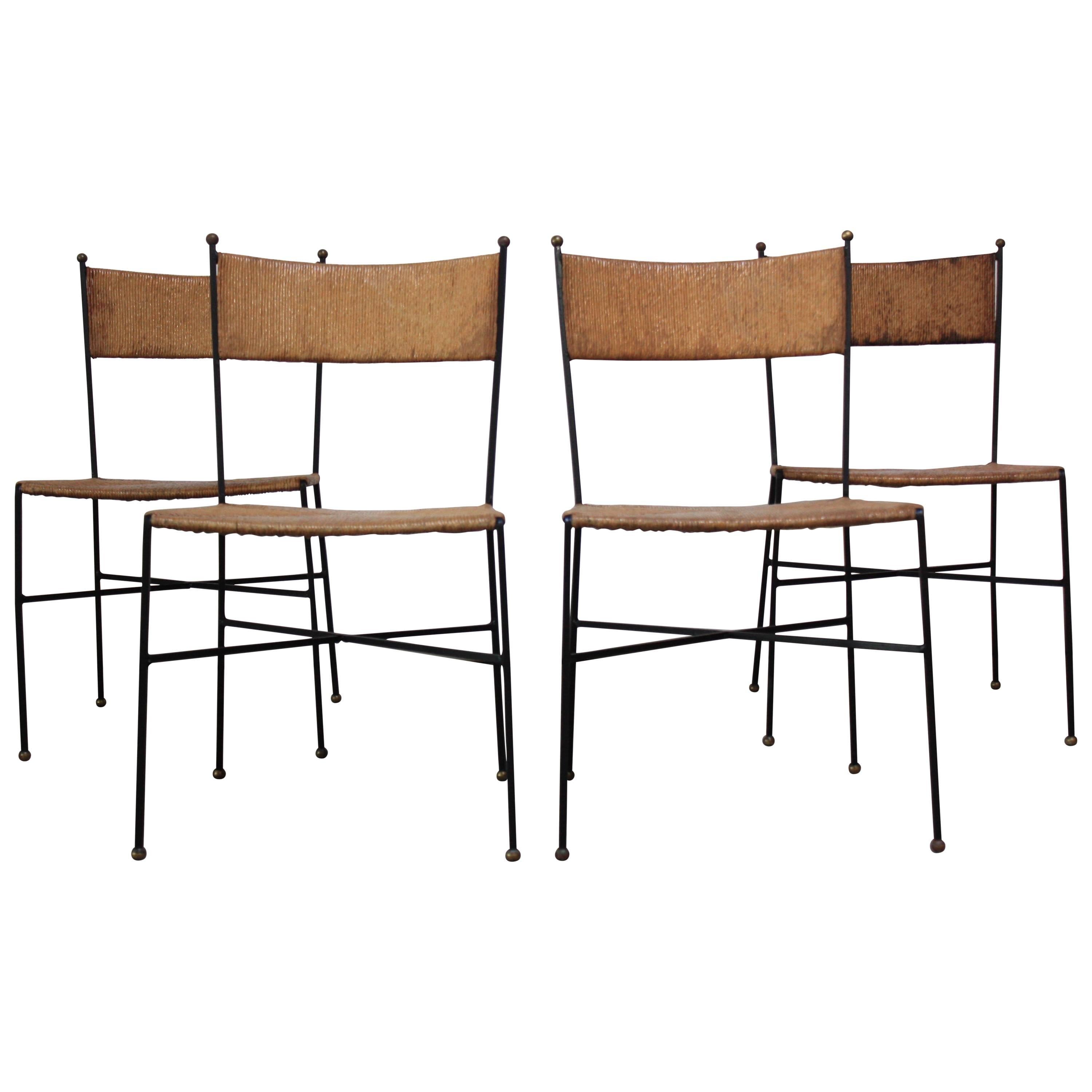 Set of Four Iron and Rush Chairs by Milo Baughman for Murray Furniture