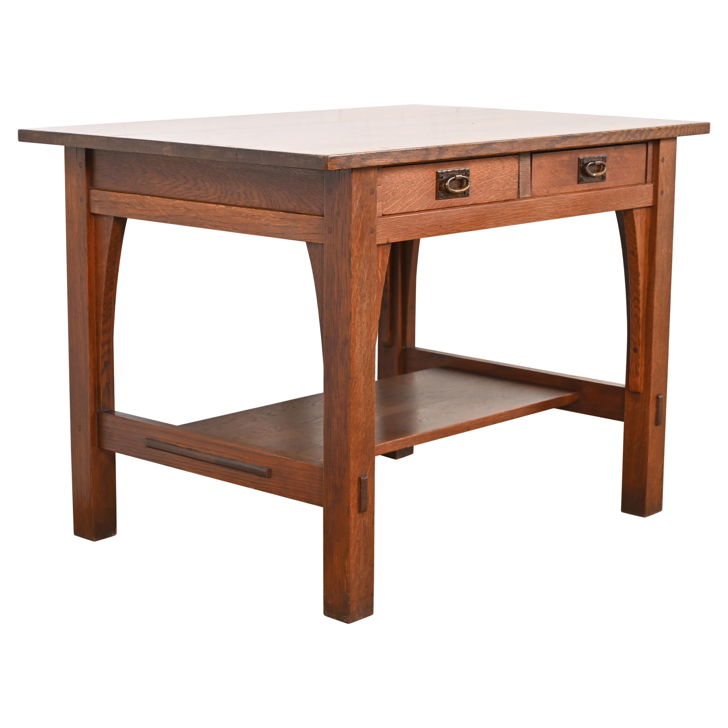 Gustav Stickley Mission Arts & Crafts Escritorio o mesa de biblioteca de roble
