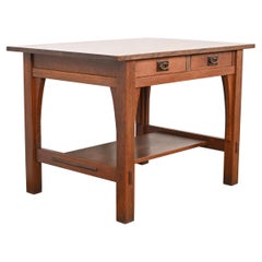 Gustav Stickley Mission Arts & Crafts Escritorio o mesa de biblioteca de roble