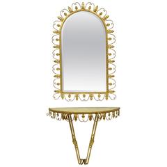 Hollywood Regency Gold Gilt Iron Mirror and Wall Mount Console by Adeco, Belgium 5