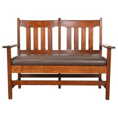 Stickley Brothers Antique Mission Oak Arts & Crafts Bench or Settee, Circa 1900
