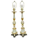 Pair of Early 20th Century Italian Hand-Carved Giltwood Neoclassical Table Lamps