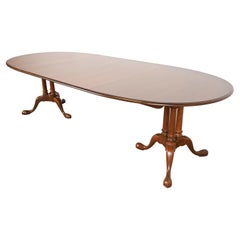 Baker Furniture Georgian Cherry Wood Double Pedestal Dining Table, Refinished