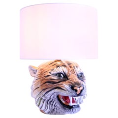 Italian mid-century ceramic tiger sculpture lampshade (32x26x31cm) Super rare!