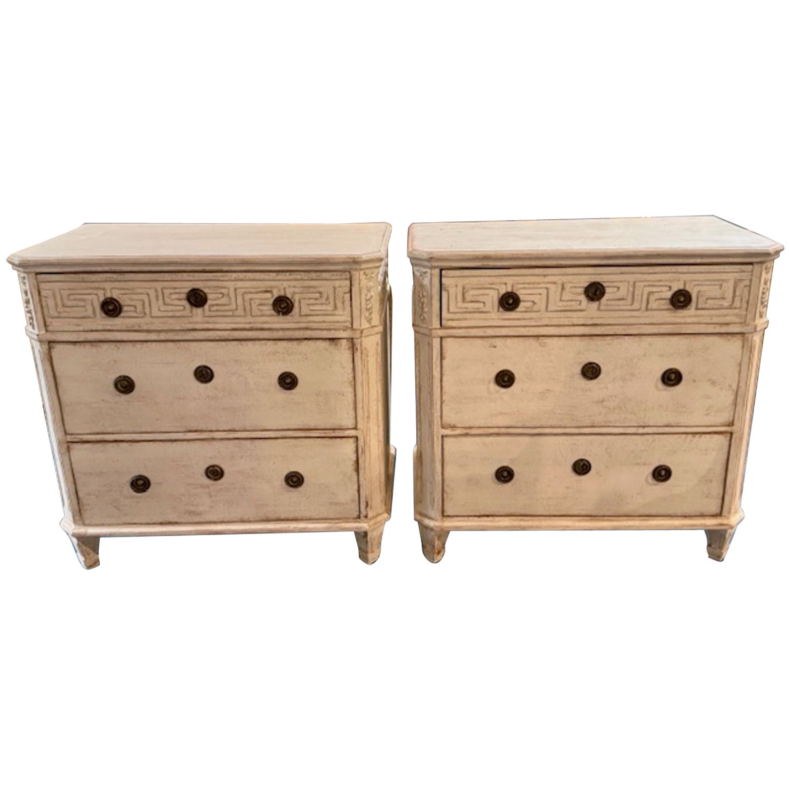 Pair of Mid Century Swedish Carved and Painted Gustavian Chests