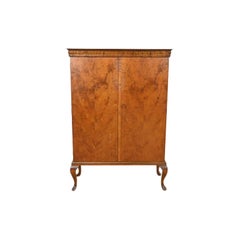 Romweber Style Queen Anne Burl Wood Bookcase or Bar Cabinet, Circa 1930s