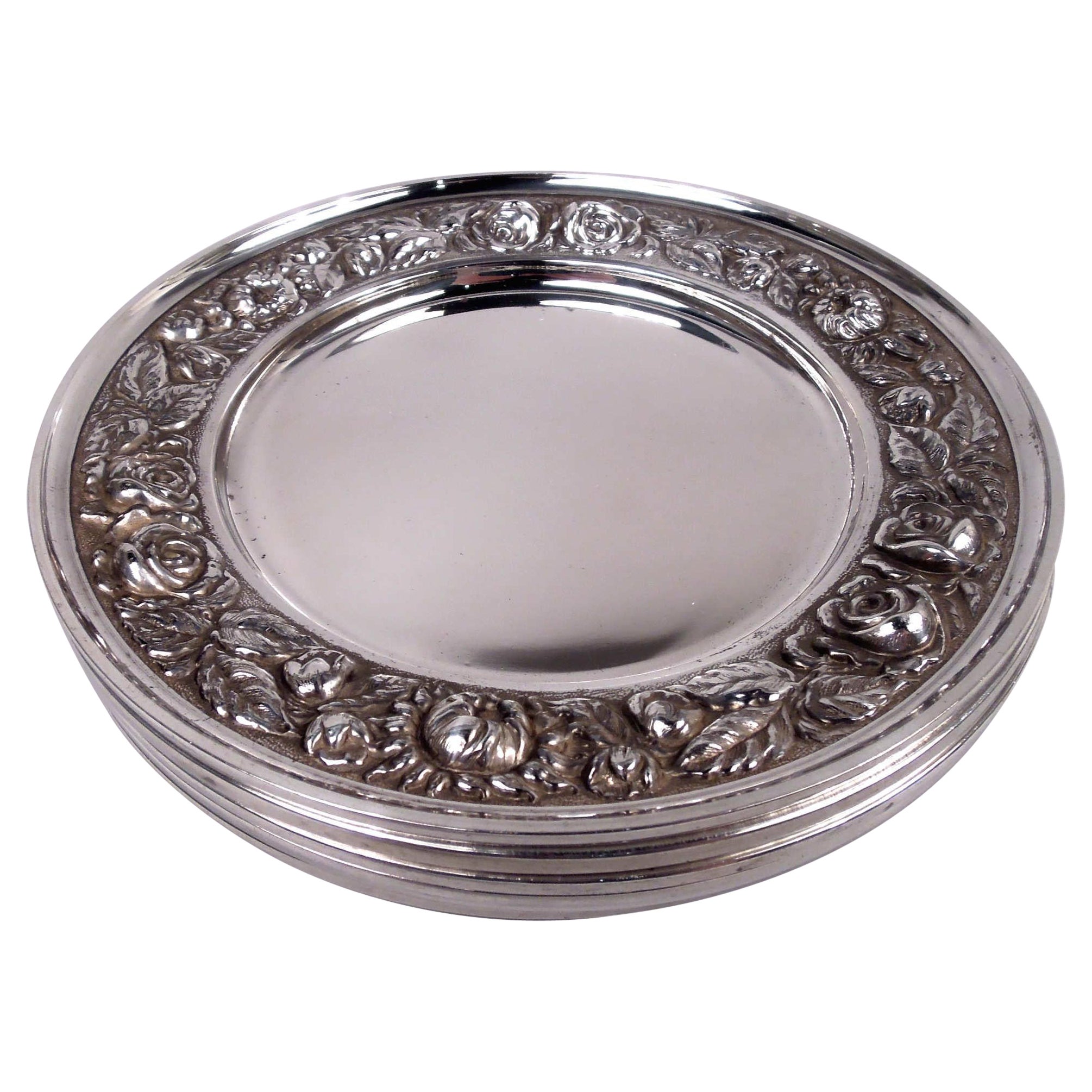 Stieff Rose Baltimore Repousse Platos para pan y mantequilla de plata de ley
