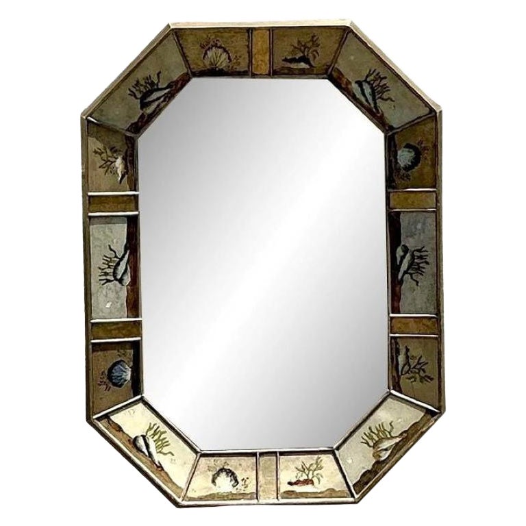 Vintage Coastal Undersea Eglomise Octogon Mirror