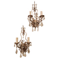 Pair of Elegant Metal and Glass Sconces Masion Bagues Style