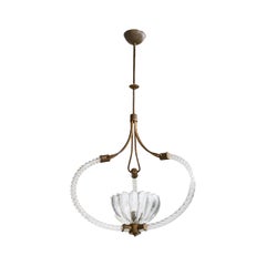 Italian Designer, Pendant Light, Brass, Glass, Italy, 1940s