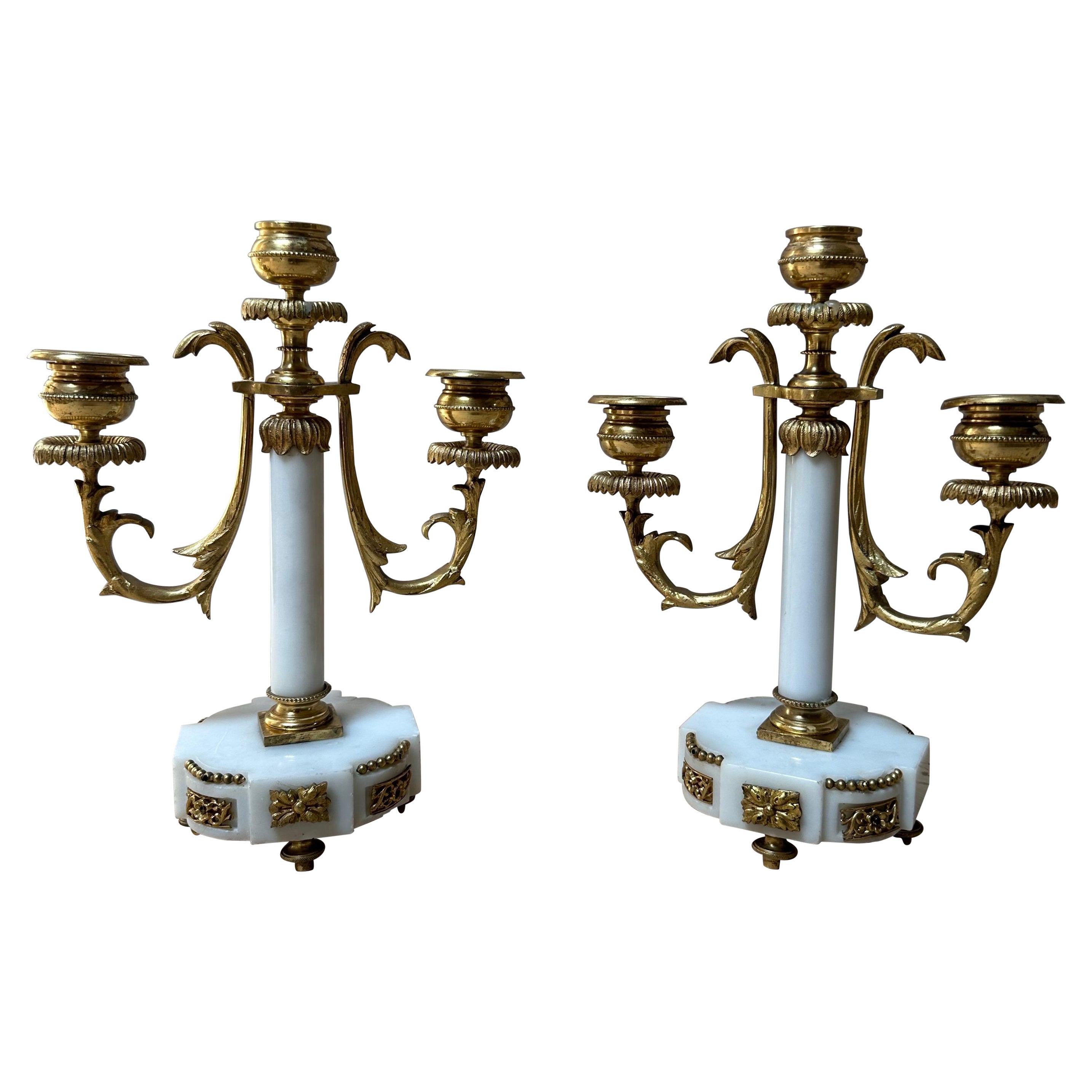 Antique French Marble & Gilded Brass Candelabras circa 1820