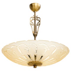 Swedish Designer, Pendant Light, Brass, Glass, Sweden, 1940s