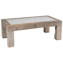 Französischer Couchtisch aus Carrara-Marmor und Holz