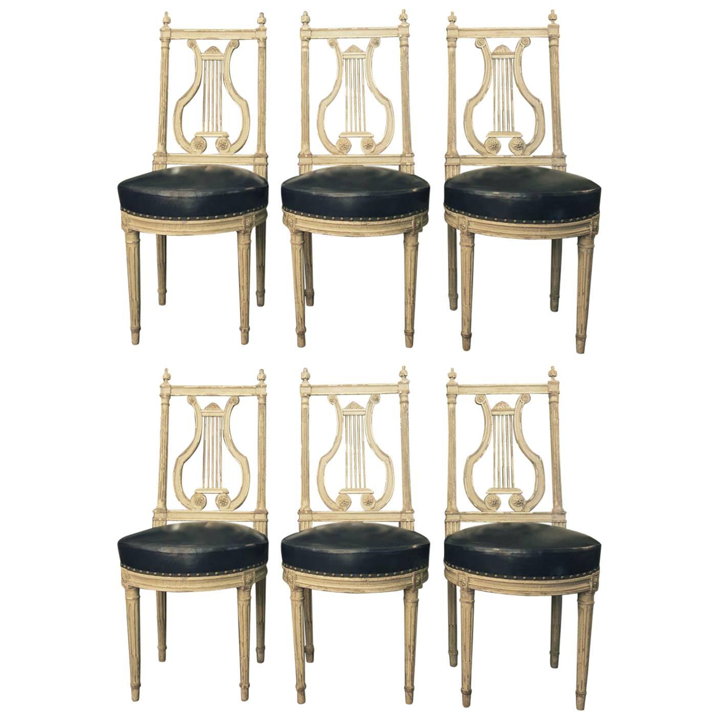 Set of Six Louis XVI Lyre Back Chairs For Sale