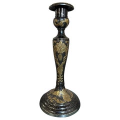 Solid Brass Black and Gold Hand Etched Candlestick