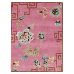 Rug & Kilim’s Chinese Art Deco Style Rug in Pink with Floral Patterns
