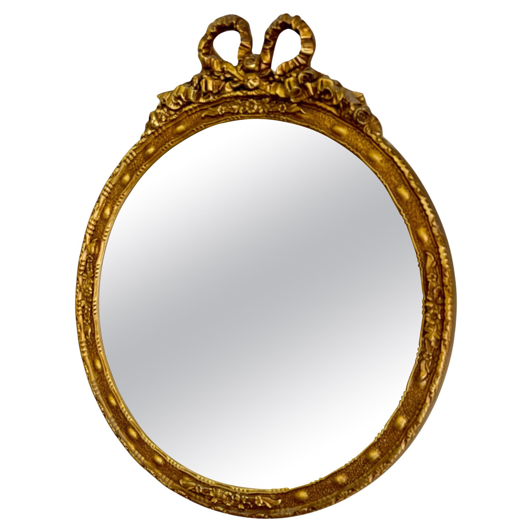 Vintage Empire Style Round Mirror with Gilt Wood Frame