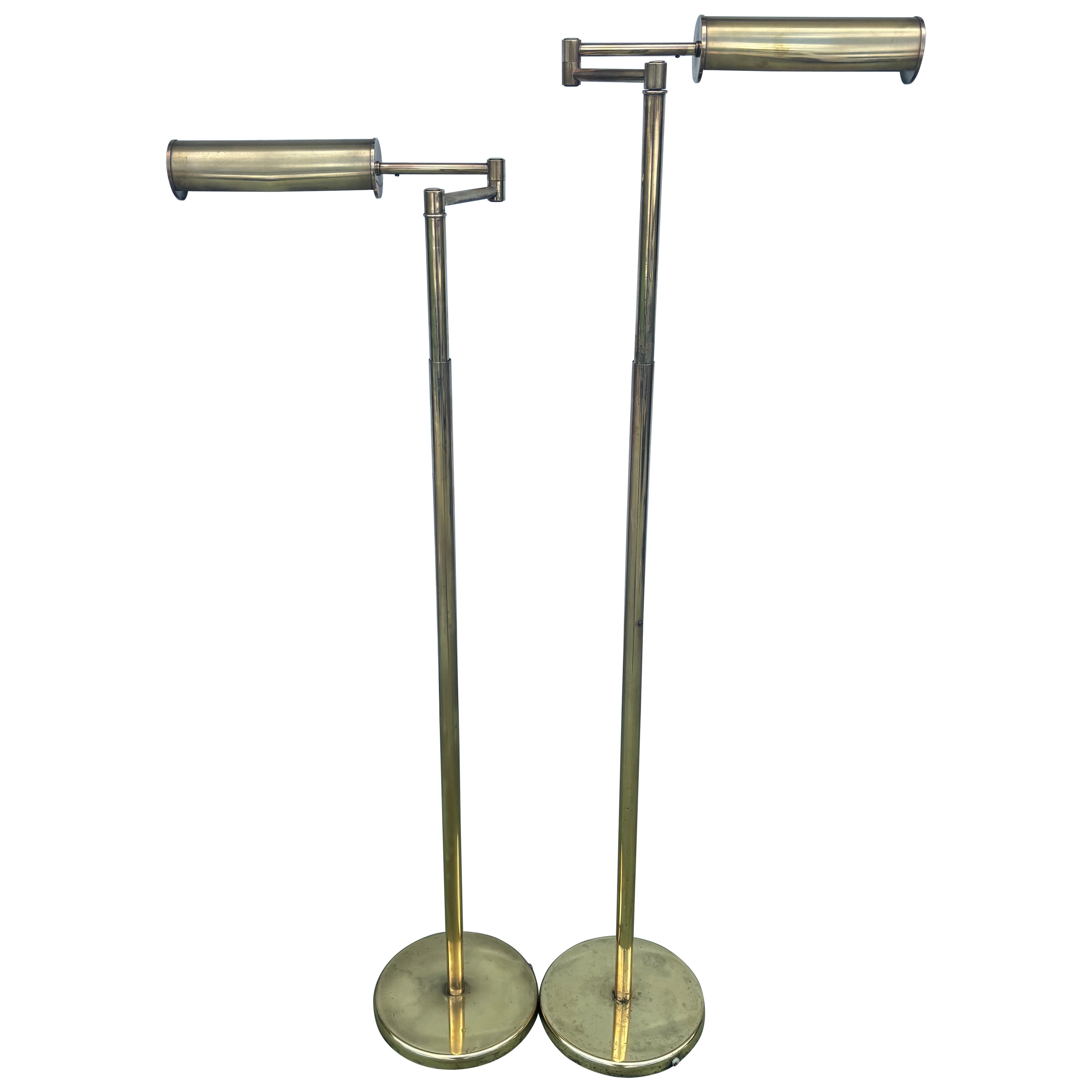Pair of Adjustable Nessen Brass Pharmacy Reading Lamps, circa 1960s