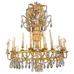 19th Century Italian Bronze, Bone and Crystal Chandelier