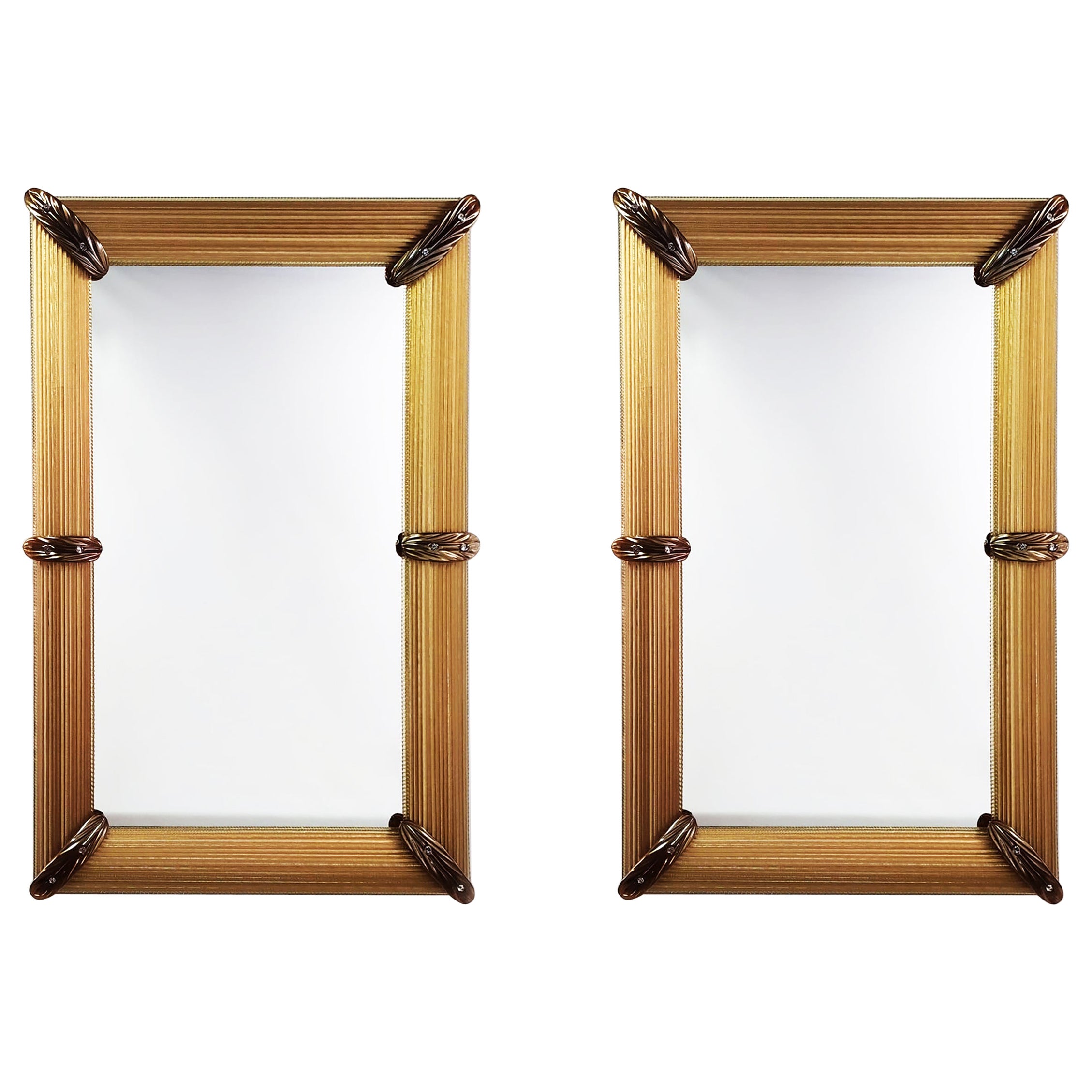 Set di 2 "The Golden Hour", specchio di lusso contemporaneo in vetro di Murano