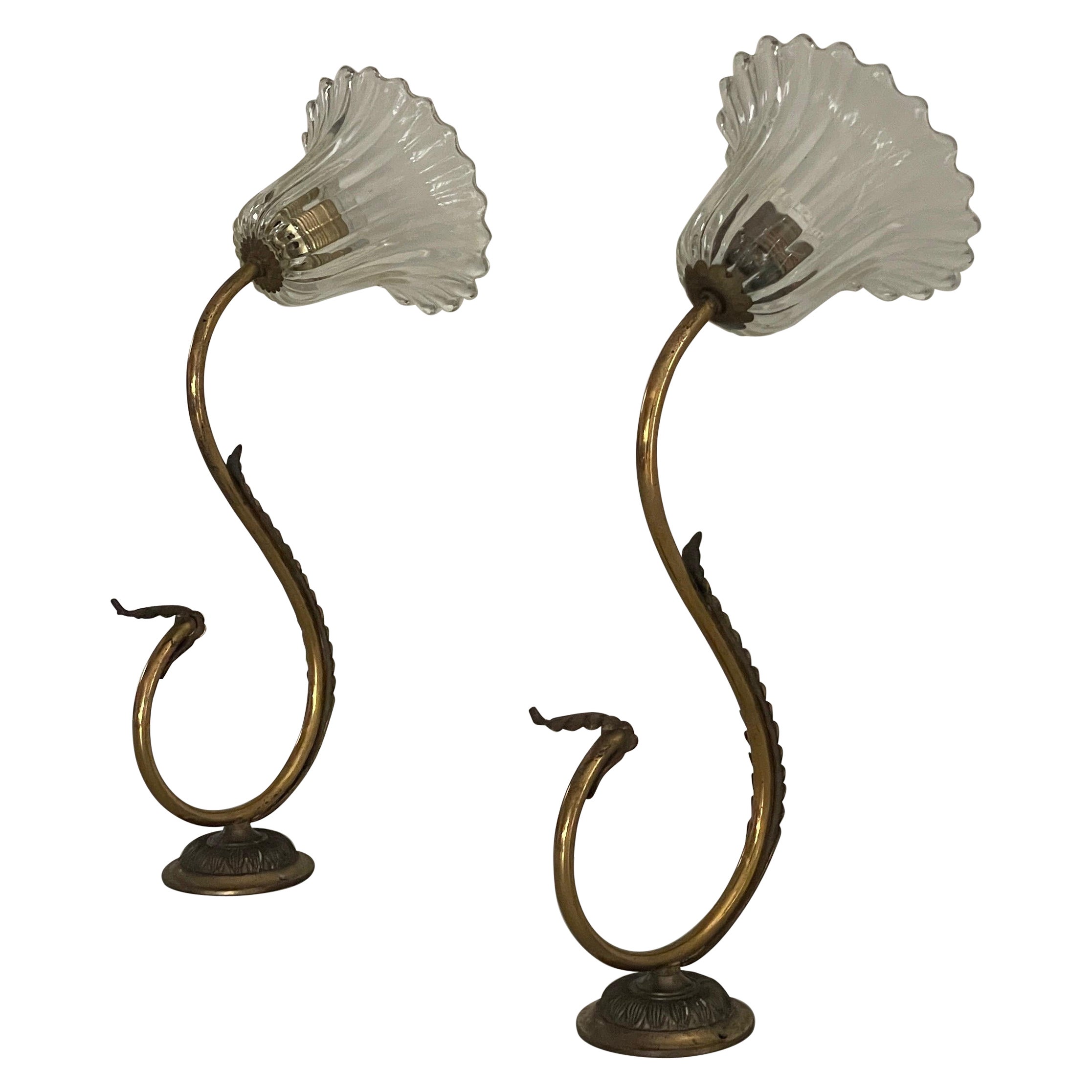 Paar Wandleuchter aus Glas und Messing aus der Mitte des Jahrhunderts von Barovier & Toso, 1950er Jahre, Italien