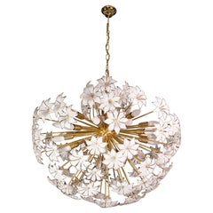 Extra Large Size 20 Light Murano Sputnik White Flowers, 1970s