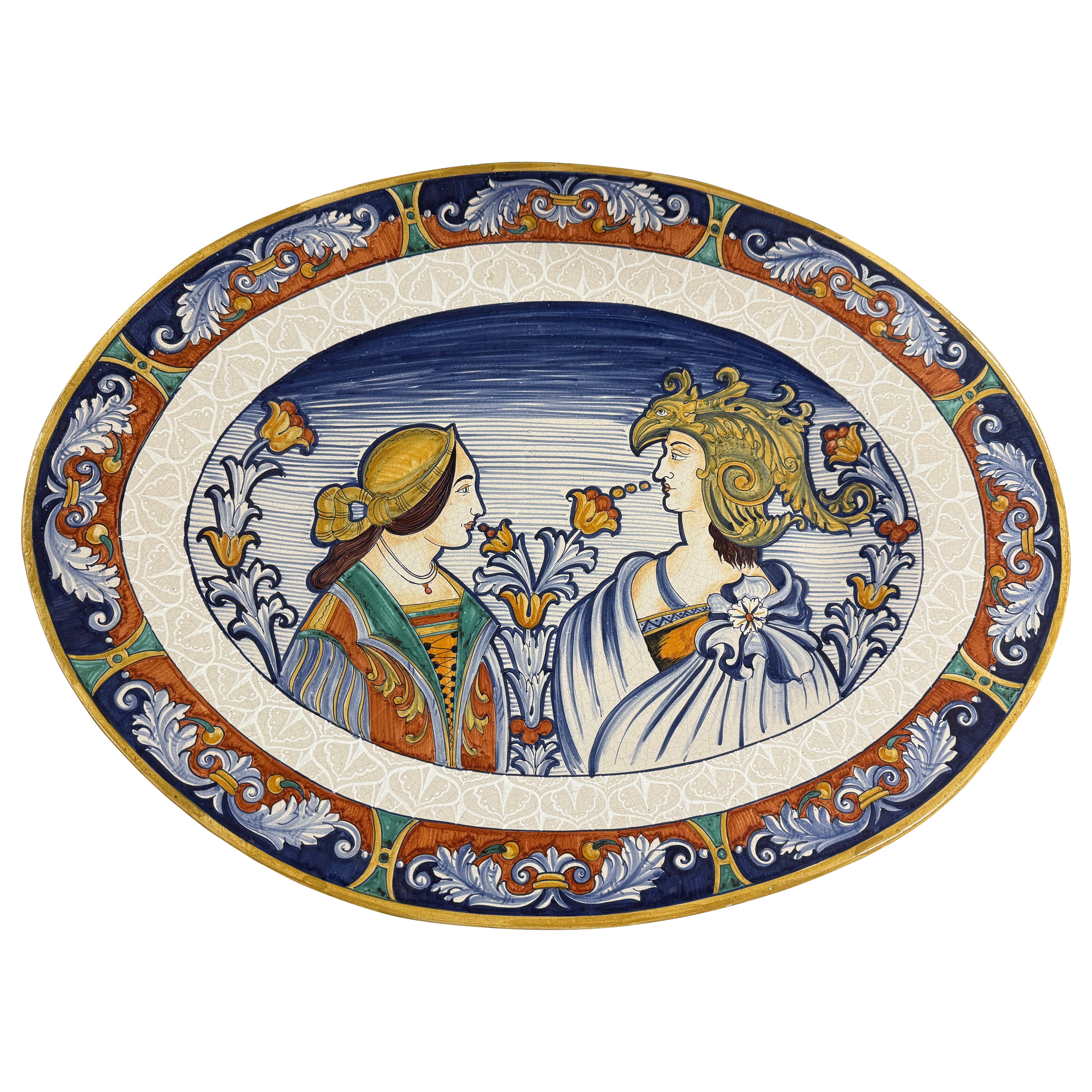 Massive Old Italian L’Antica Majolica Platter Romeo and Juliet