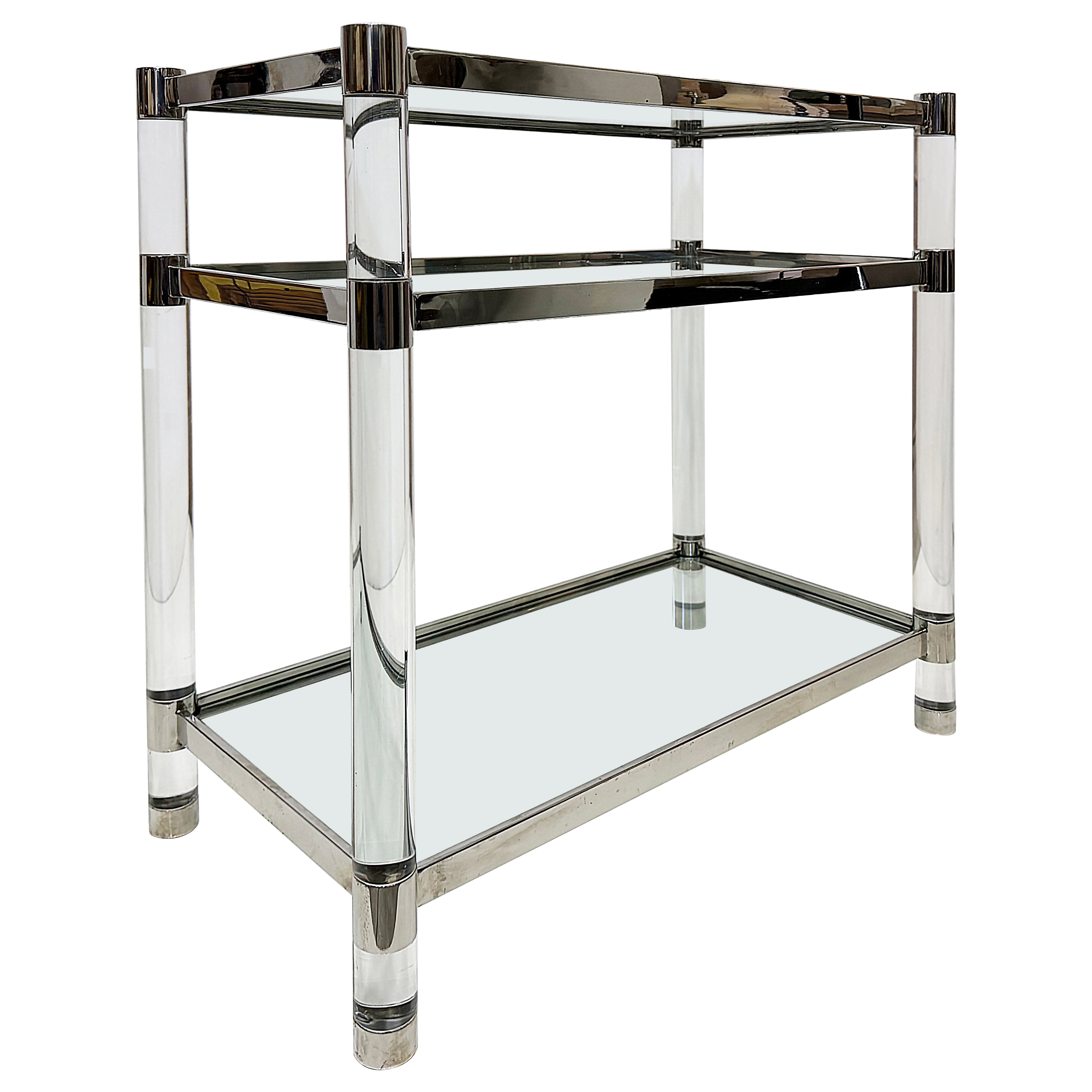 1980s Charles Hollis Jones Style Lucite and Chrome Dry Bar Server Table