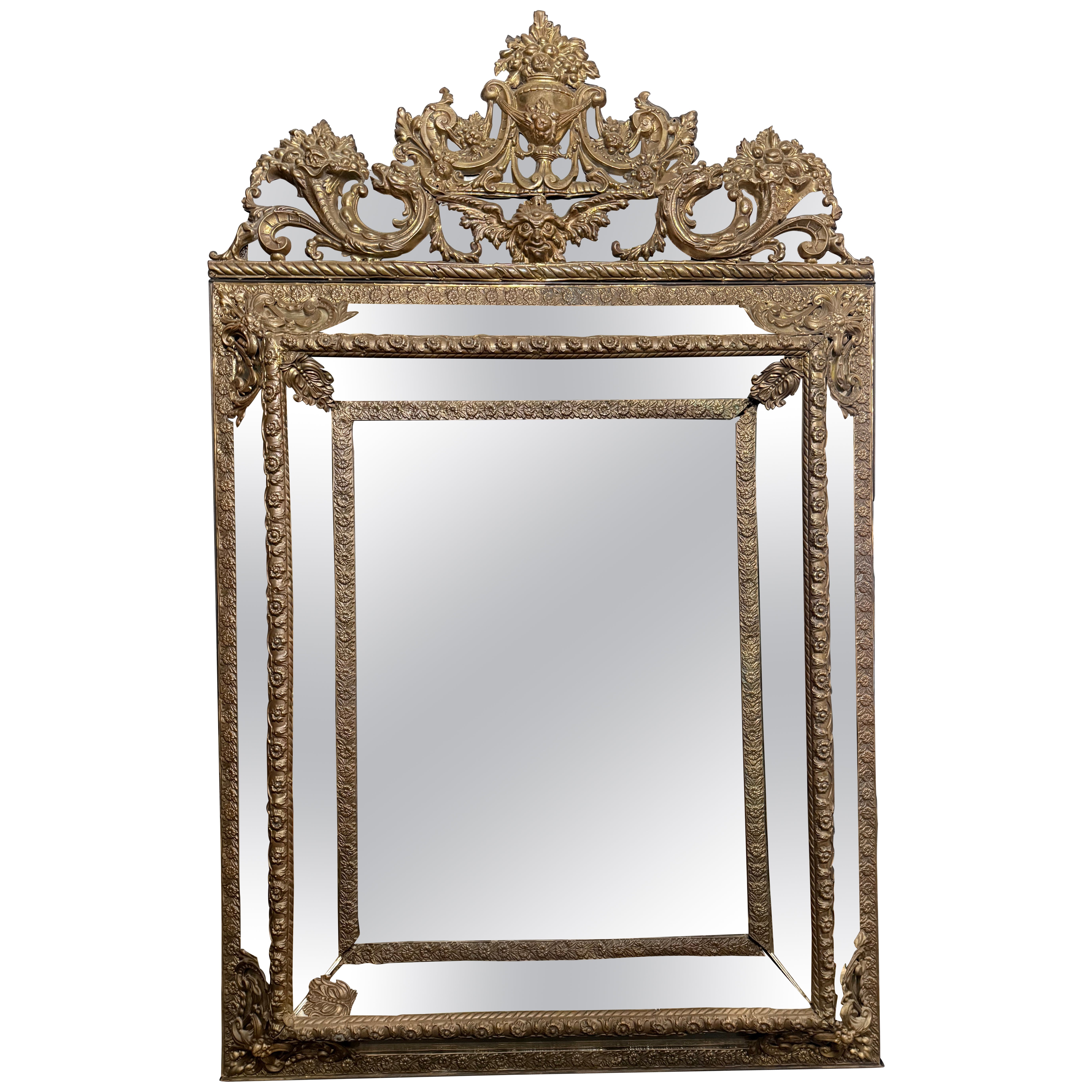 A French Repousse Brass Surround Mirror, 19th Century