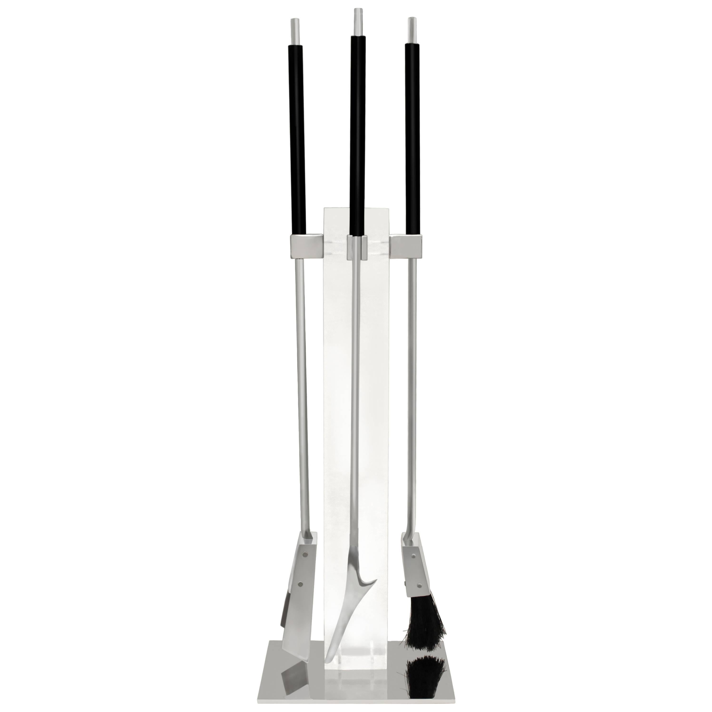 Elegant Fireplace Tool Set with Mounting Post in Lucite 