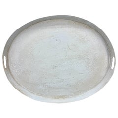 Large Gustavian Style Oval Blue Painted Tole Tray with Handles