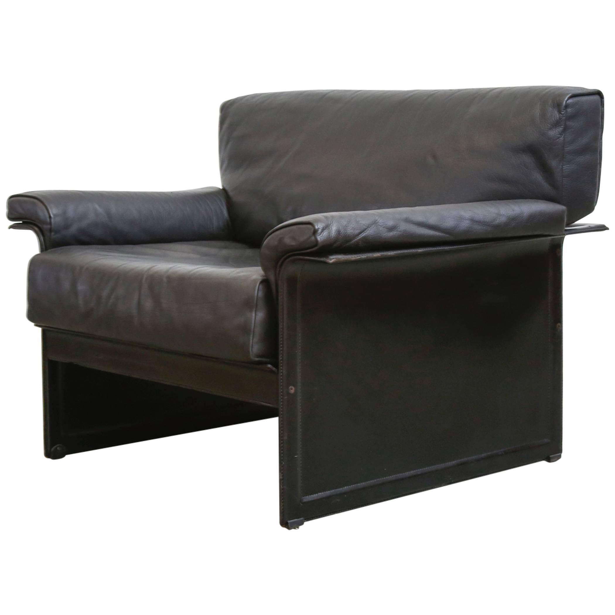 Tito Agnoli Black Leather Lounge Chair for Matteograssi