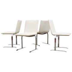 Set of Four Saporiti Chrome and Cloth Dining Chairs