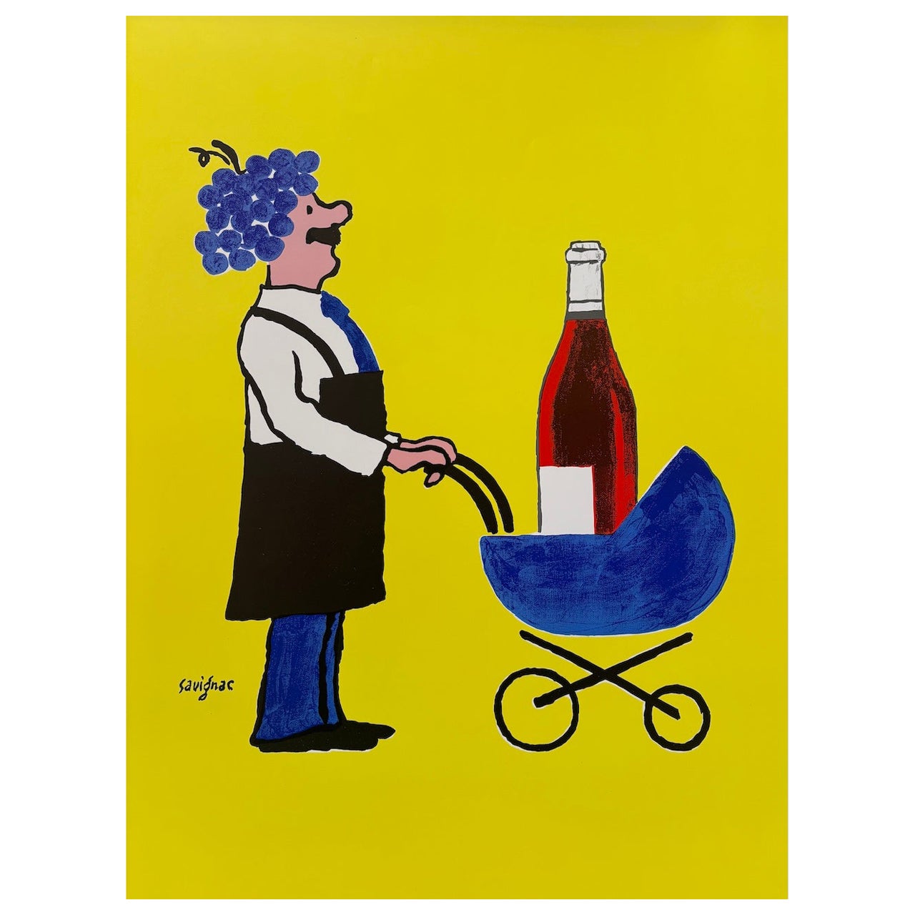 Original Vintage French Wine Poster by Savignac 'Buvons Ici Le Vin Nouveau'