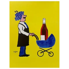 Affiche originale sur le vin français vintage de Savignac « Buvons Ici Le Vin Nouveau »