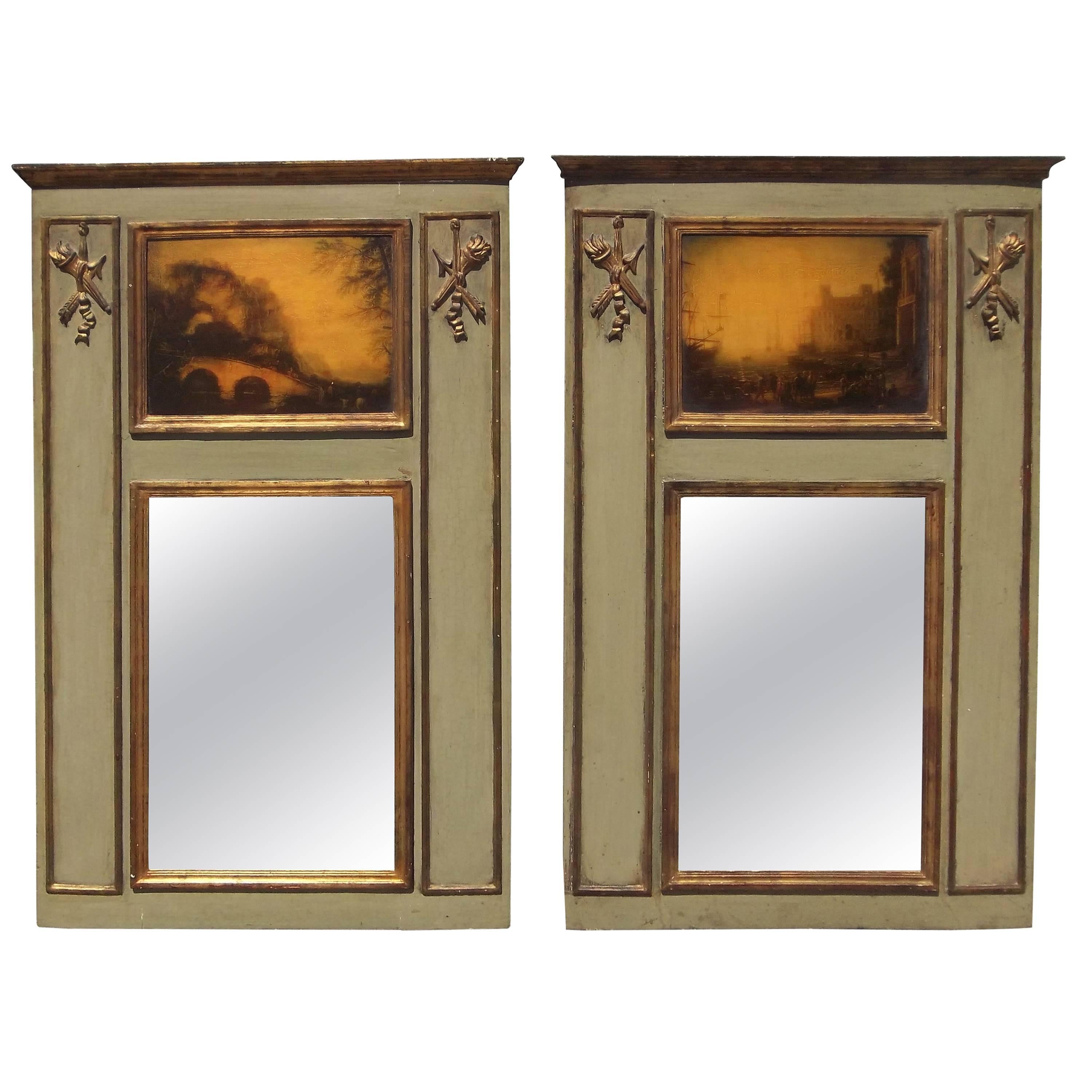 Pair of French or Italian Diminutive Trumeau Mirrors