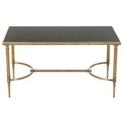Mid-Century French Maison Jansen Louis XVI Brass and Black Glass Coffee Table