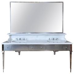 Vintage Deco Style Marble and Chrome Double Sink Washstand